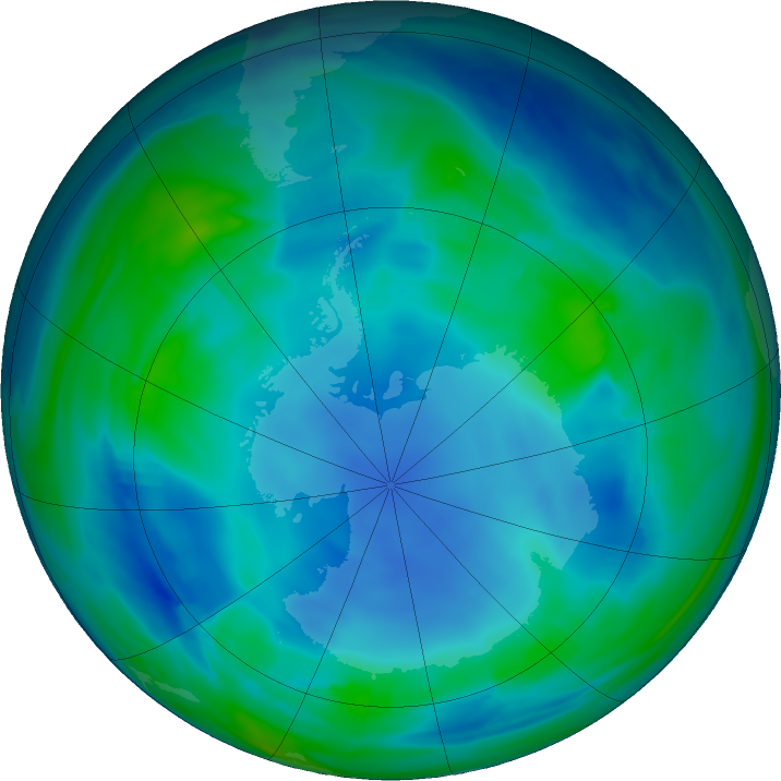 Antarctic ozone map for 20 May 2023